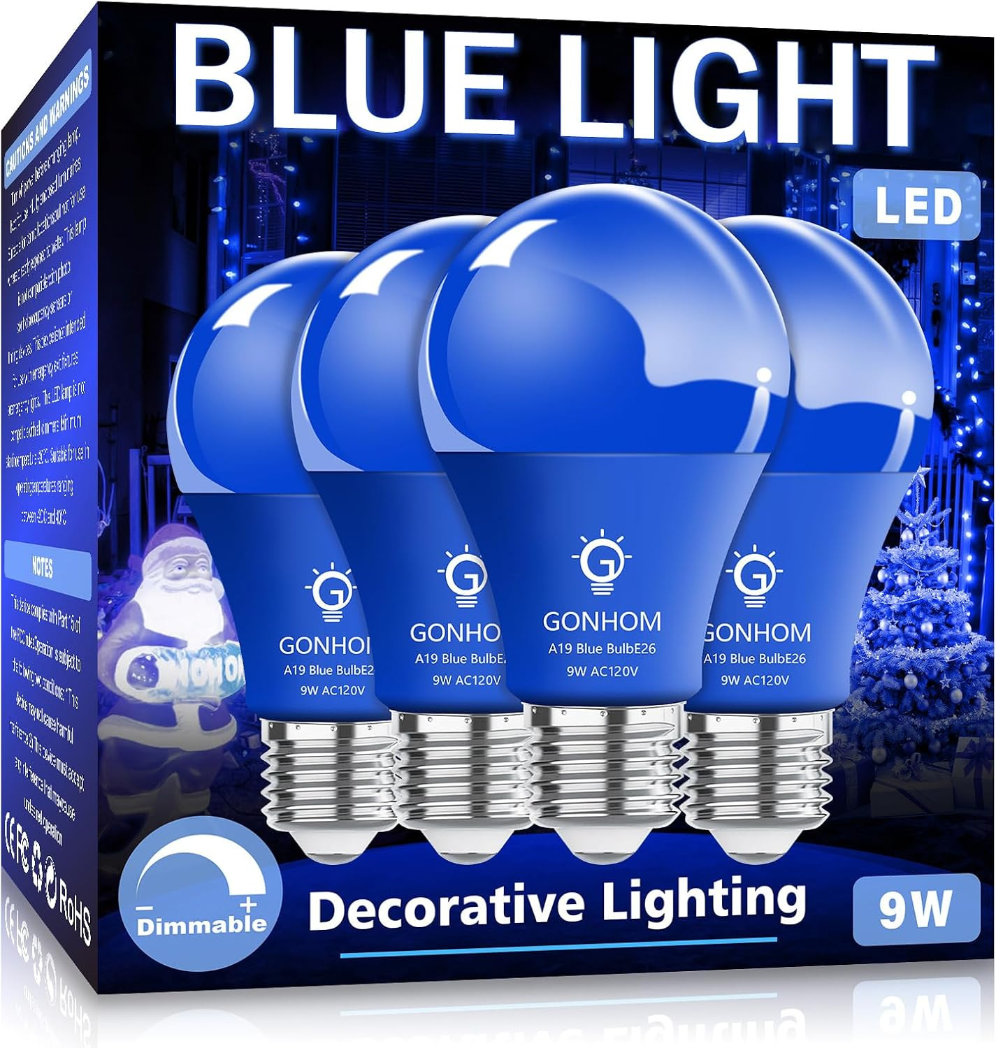 4 Pack A19 LED Blue Light Bulb,9 Watt Blue Lights Equivalent 100 Watt Colored gallery