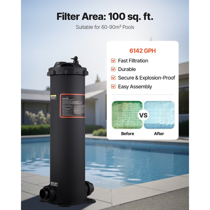 100 sq.ft² Cartridge Pool Filter Valve 6142 GPH Swimming Pool Filtration System gallery