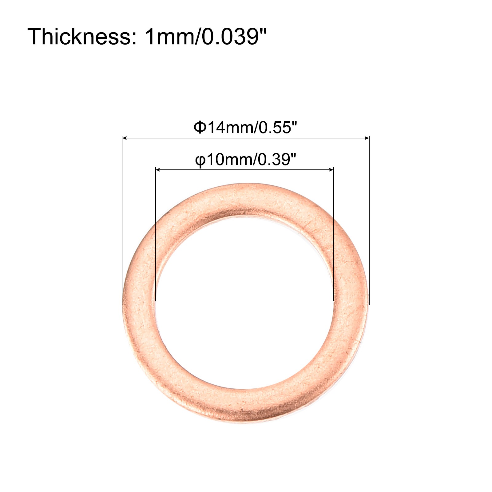 52 Pcs Flat Copper Washers 10x14x1mm Copper Flat Sealing Ring Washers gallery