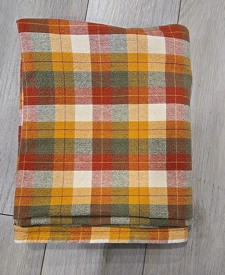 VTG Madras Fall Plaid Tablecloth Rust Brown Gold Cotton 94x56" EUC gallery