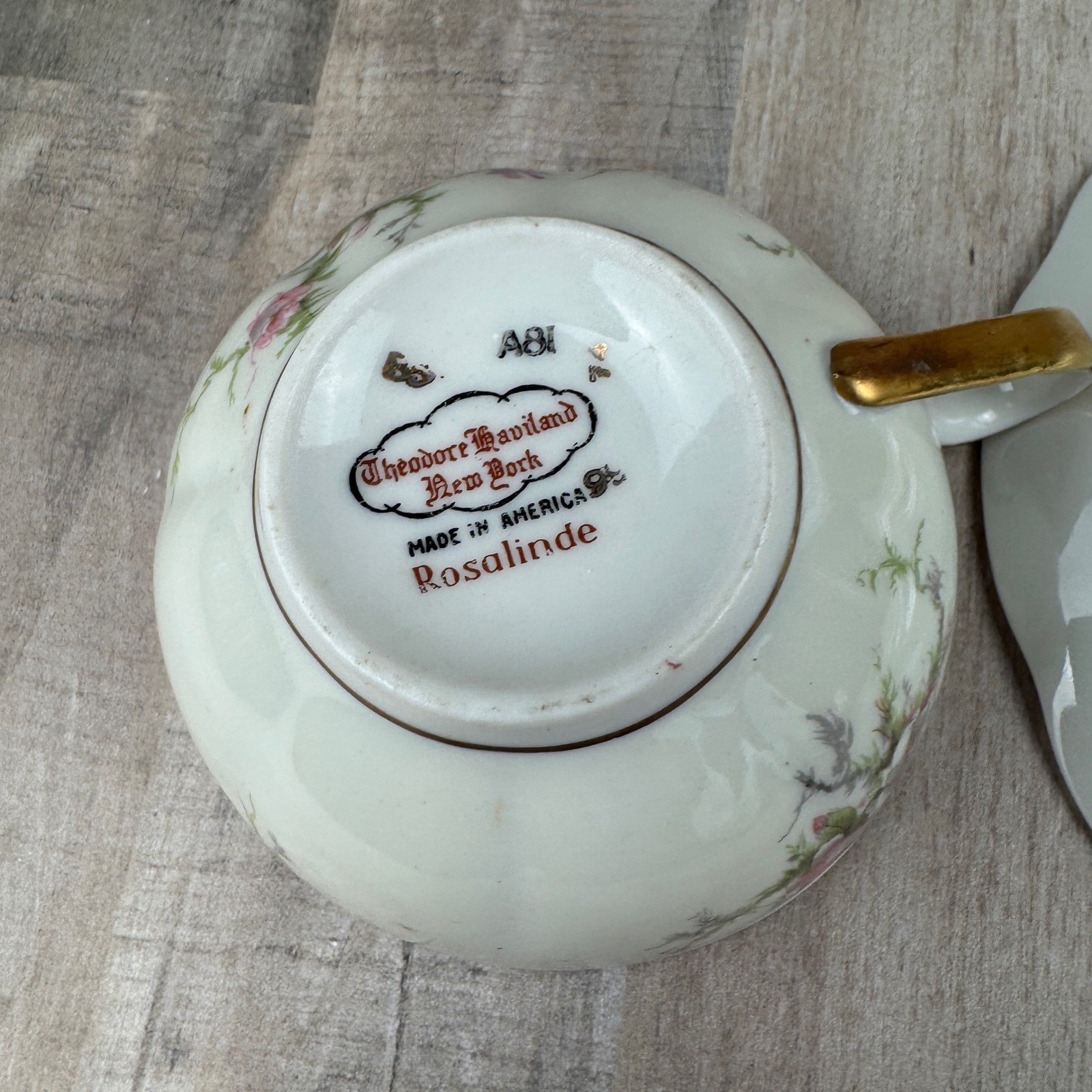 Theodore Haviland Limoges New York ROSALINDE Tea Cup and Saucer Gold Trim gallery