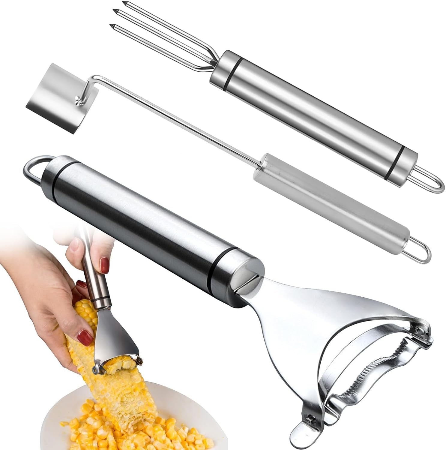 3pcs Corn Cob Peeler Set, Stainless Steel Kernel Stripper Cutter Remover Tool gallery