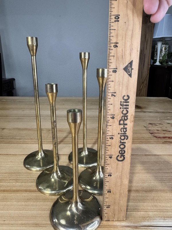 Brass & Copper Collection Cobalt Candlestick Holders Set 5 Gold MCM Vintage gallery