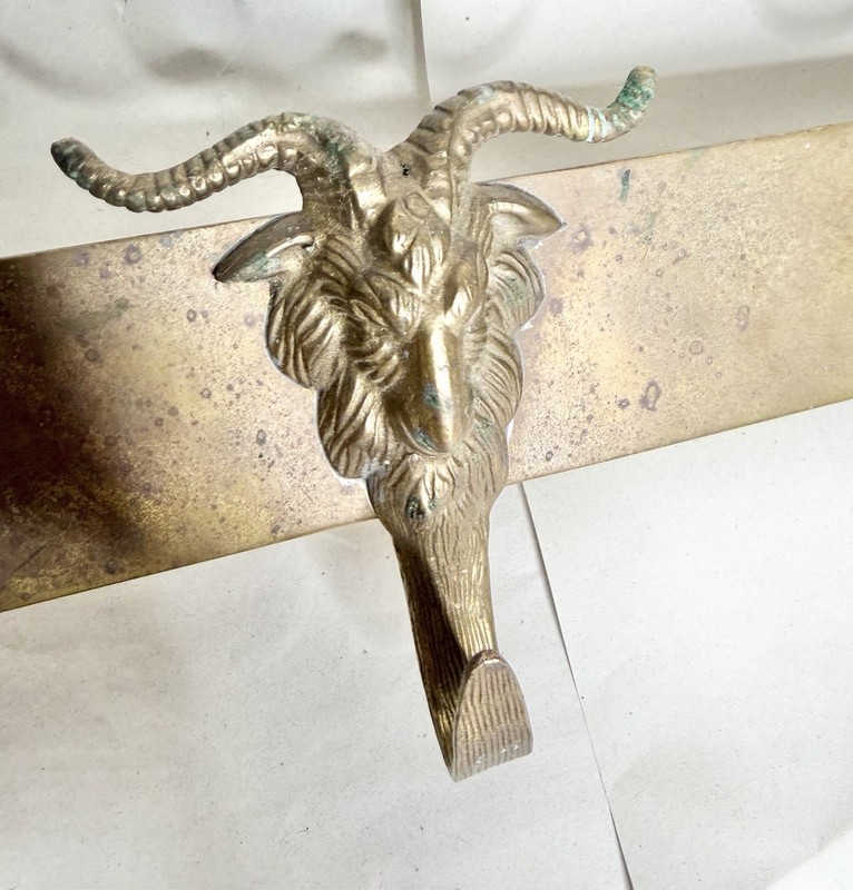 Mid Century Solid Brass Sculptural Goat Ram Head 3 Hook Wall Mount Coat Rack gallery