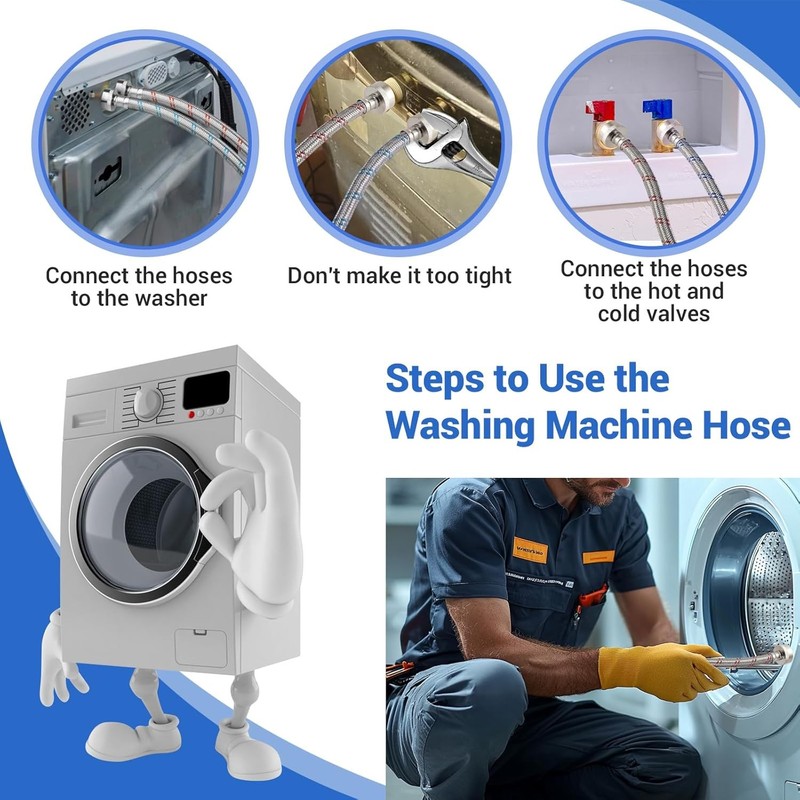 4 Ft Washing Machine Hoses, 2 Packs Premium Stainless Steel Washer gallery