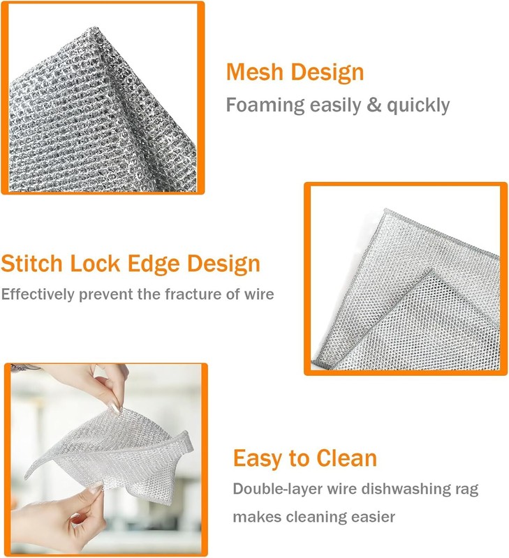 5x Double Layer Wire Dishwashing Rag,Microfiber Cleaning Cloth for Washing Dishe gallery