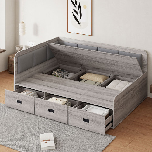 Twin Full Size Daybed with Drawers Storage Compartments Wood Platform Bed Frames gallery