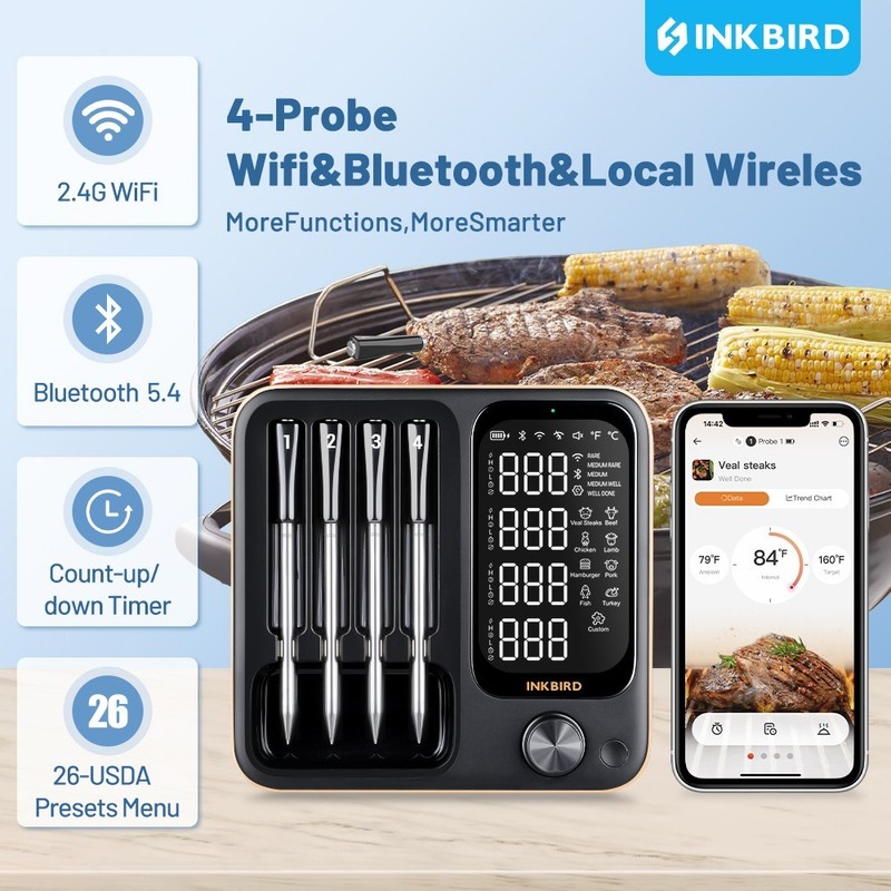 4-Probe Wireless Meat Thermometer Three-Mode WiFi Bluetooth Pre-alarm/Timer BBQ gallery