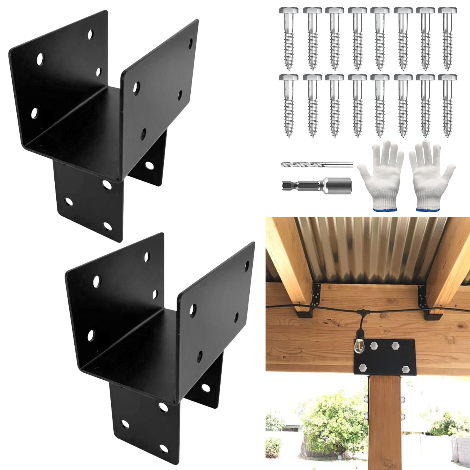 T-Shaped Pergola Brackets Kit 3-Way Fits 4x4 4x6 Actual 3.5x3.5/3.5x5.5 2Pk gallery