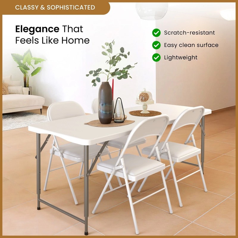 5.5 Ft Adjustable Height Portable Folding Table Fold-in-Half Picnic Table Handle gallery
