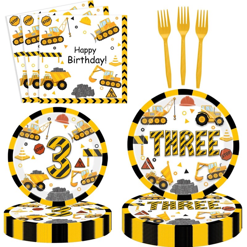 51 Pcs Construction 3rd Birthday Party Supplies Dump Truck Three Years Old Ta... gallery