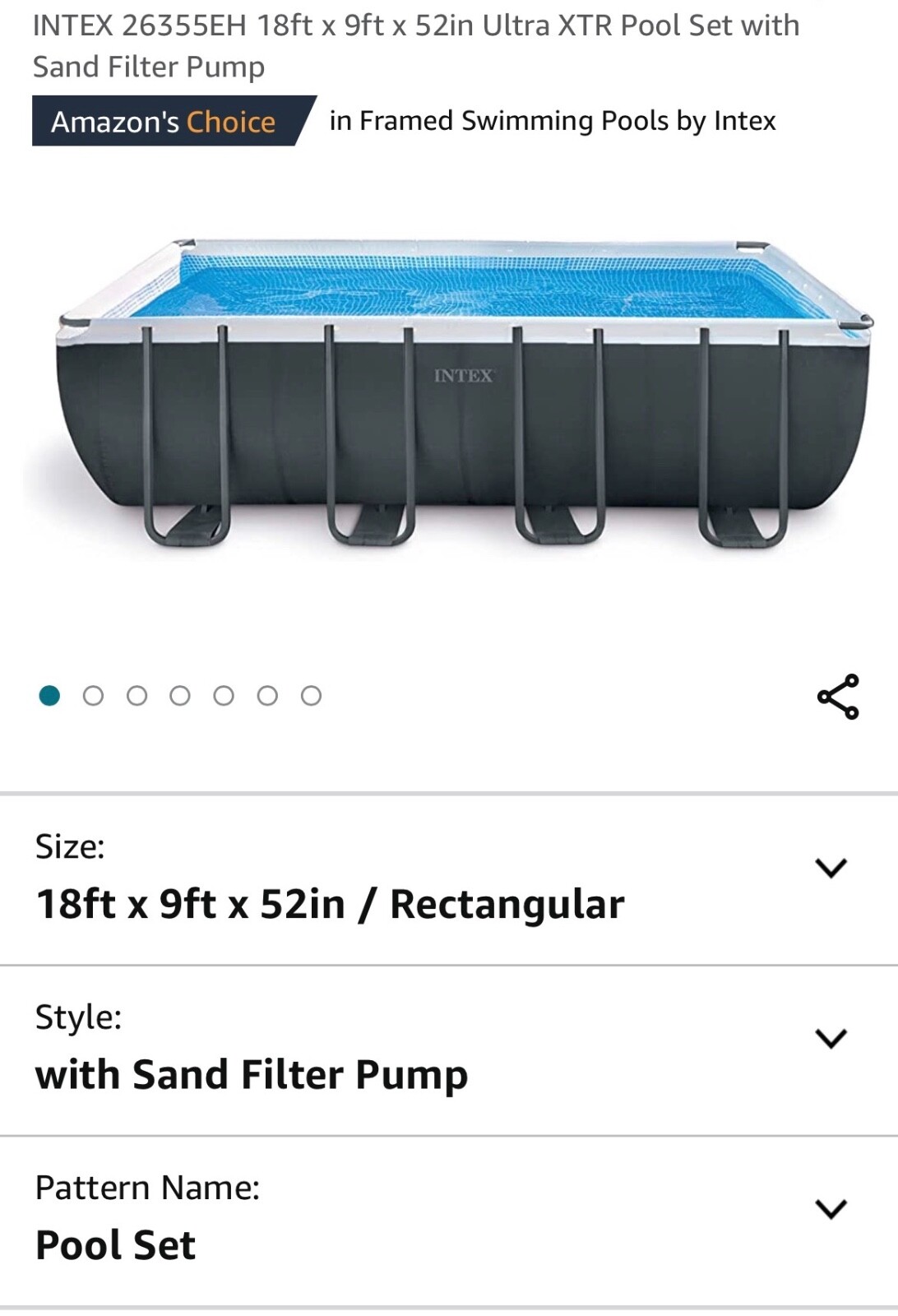 Above ground swimming pool. Intex 18x9x52 in EXCELLENT condition. Rectangular  gallery