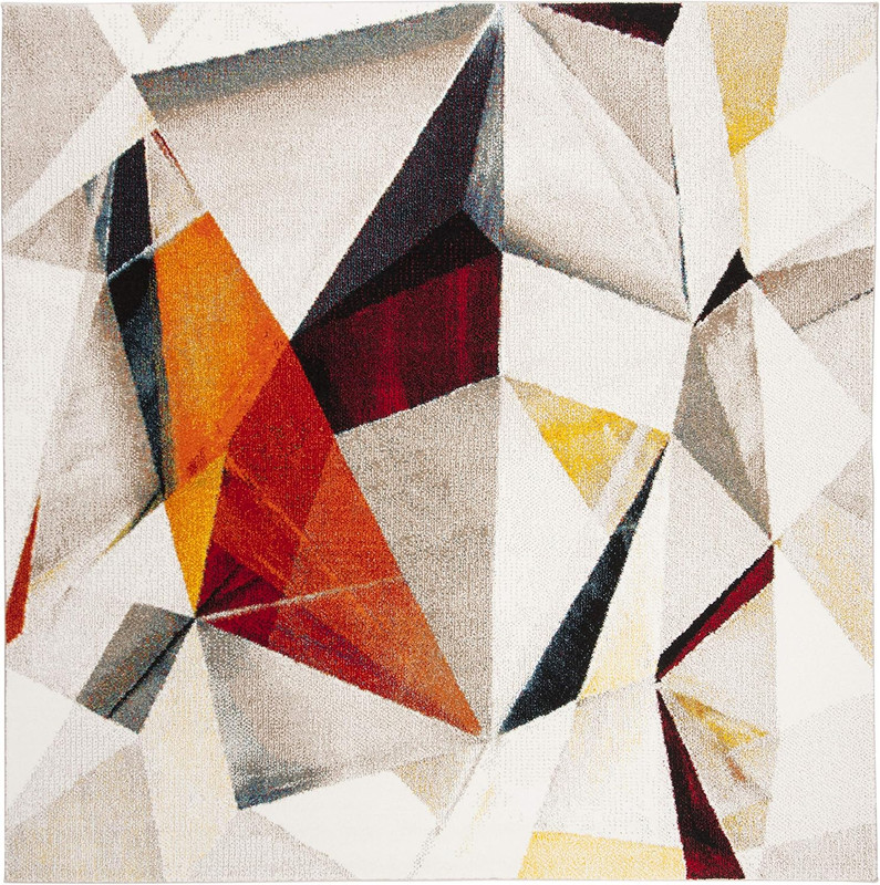 Modern Abstract Light Grey & Orange Area Rug - 10' Square, Easy Care gallery