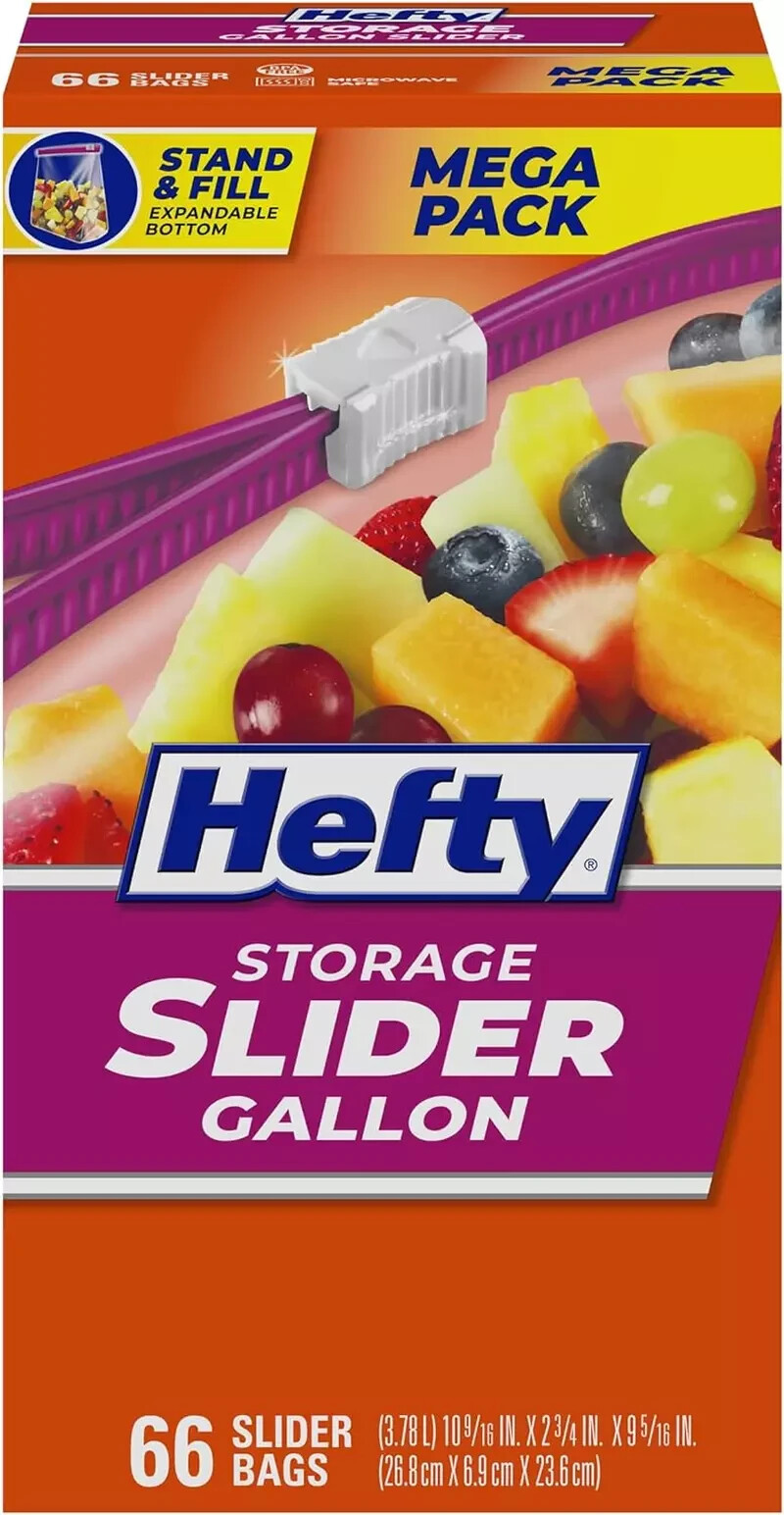Hefty Slider Storage Bags, Gallon Size - Durable, Leak-Proof, Easy-to-Use (66 Co gallery