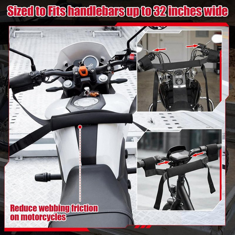 Universal Motorcycle Transport Tie down Straps Set Include Handlebar Straps for gallery