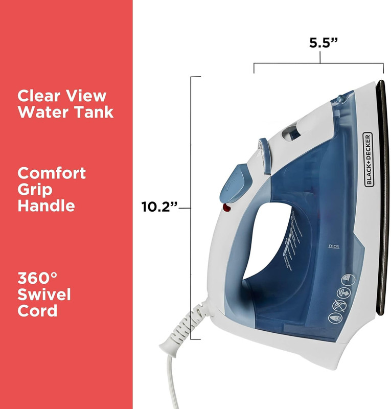 BLACK+DECKER Easy Steam Compact Iron for Clothes, Automatic Shutoff, Nonstick Pl gallery