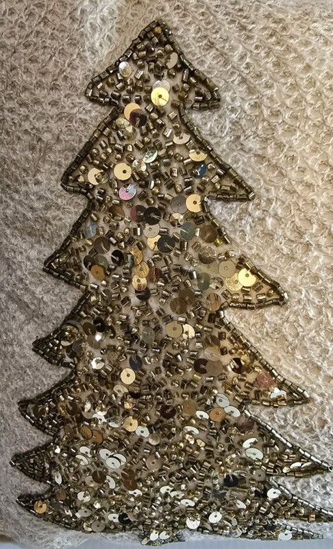 34th & Pine Embroidered Christmas Trees Beaded Lumbar Pillow 25in X 14in gallery