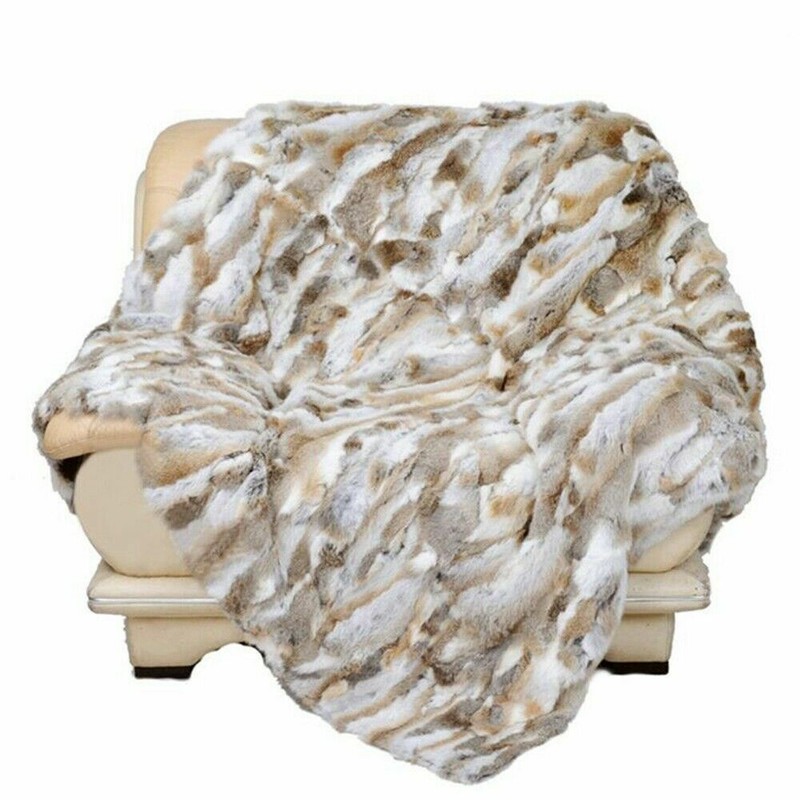 Luxury Soft Real Rabbit Fur Throw Warm Large Sofa Bedspread Blanket 55x63'' gallery