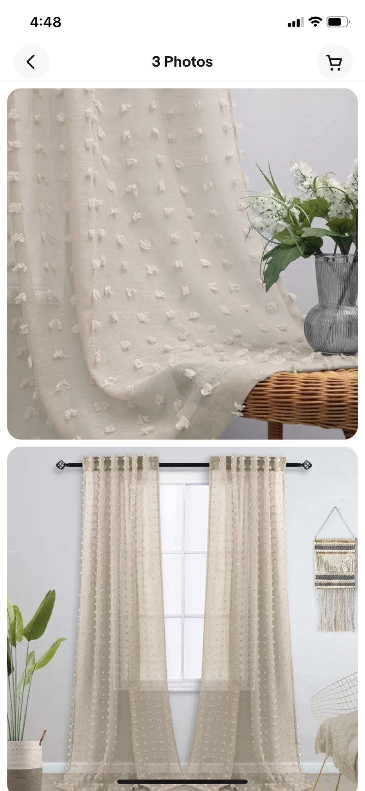 KOUFALL Light Tan Pom Pom Sheer Curtains for Bedroom 52 by 63 inches gallery
