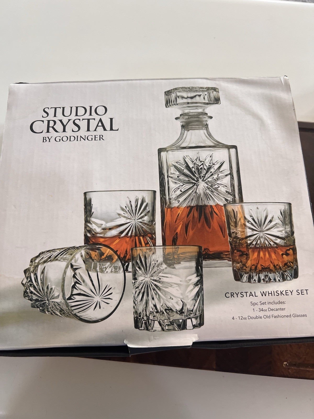 Godinger Studio Crystal Whiskey Decanter Set 34 oz Stopper 5pc gallery