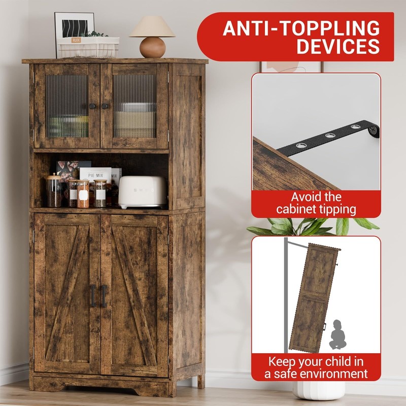 Kitchen Pantry Cabinet Freestanding Cupboard Farmhouse Storage Cabinet with Door gallery