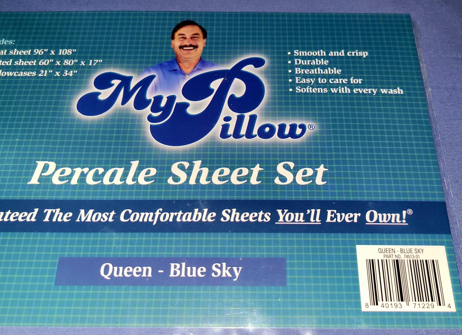 NEW My Pillow ~ 4 Piece ~ Percale Cotton Sheet Set Queen Size in Blue Sky gallery