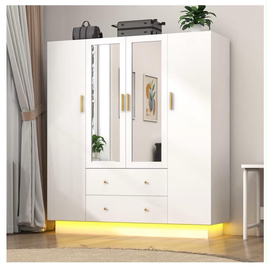 4 Door Wardrobe Closet with Mirrors and LED,Drawers and Shelves, Wardrobe Closet gallery