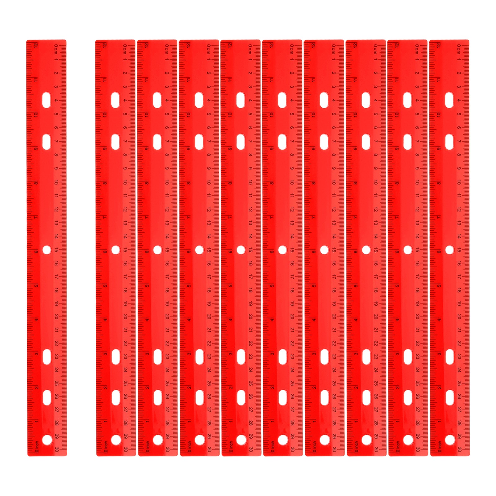 12pcs Plastic Rulers 12" (30cm) Clear Straight Ruler with Hole, Red gallery