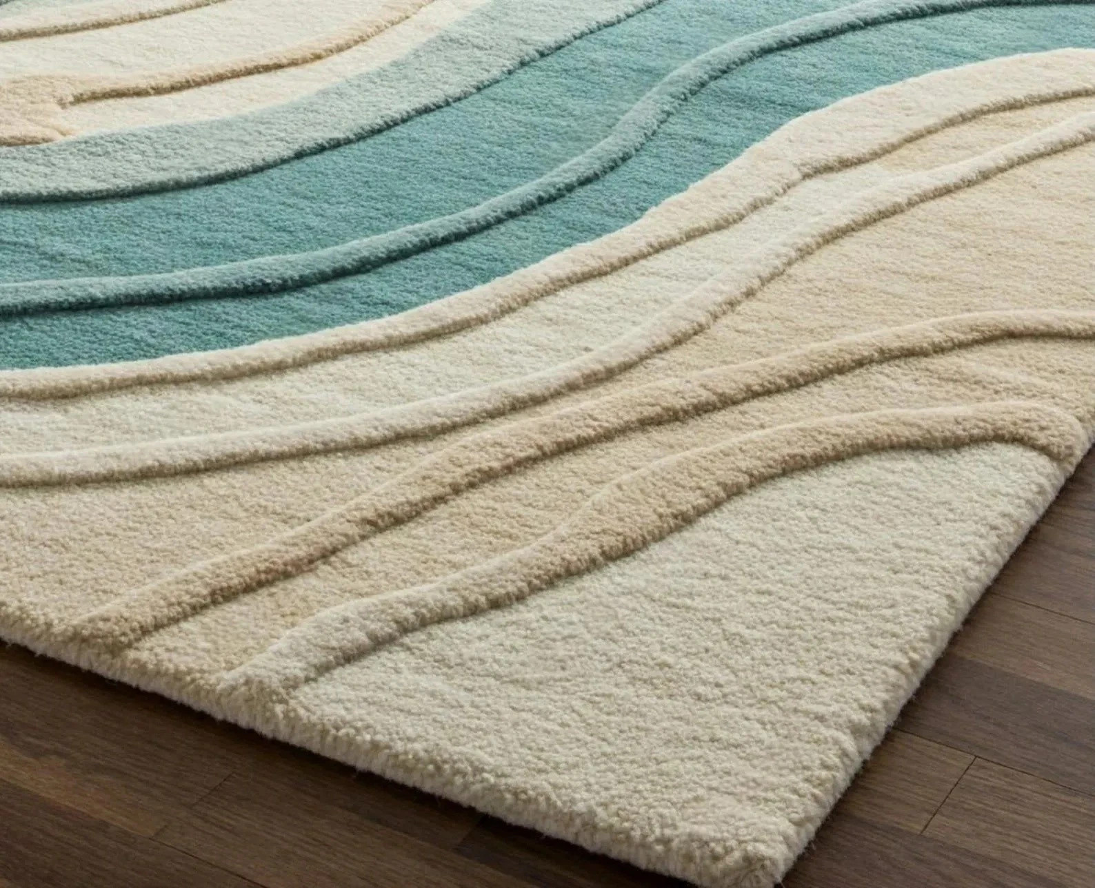 Coastal Modern Abstract Teal & Cream – Soft Tufted Ocean Wave Design Carpet Rug gallery