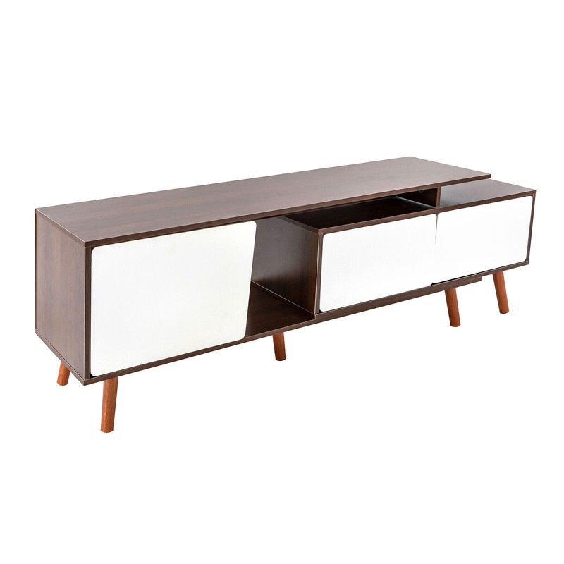 Large-capacity TV Stand Adjustable Shelves With 3 Compartments White, Walnut gallery