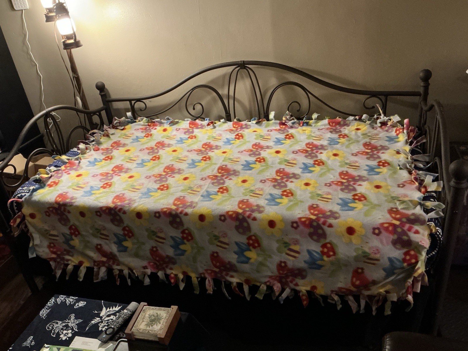 Handmade Handtied Single Layer Butterfly Bumblebee Flower Fleece Blanket 66”x48” gallery