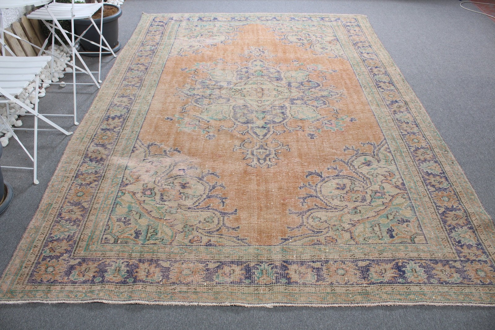 Turkish Rug, Oversize 6,9x10,3 ft Vintage Rug, Brown Blue Oriental Wool Rug gallery