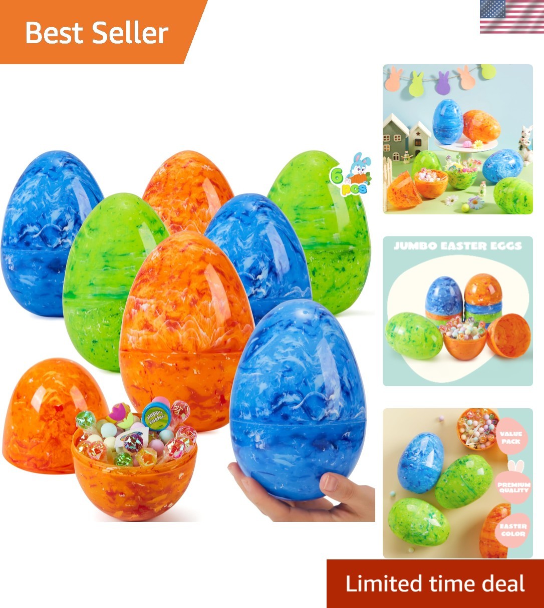 6 Pcs Large Marble Easter Eggs, 6 Inches Jumbo Plastic Eggs Fillable for East... gallery