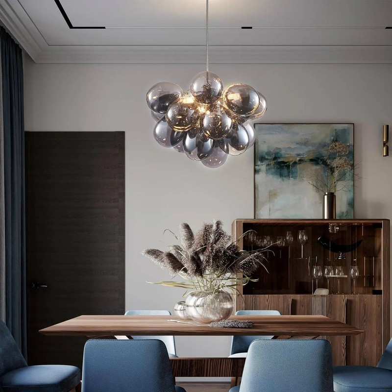 Bubbles Chandelier Electroplating Grey/Black Blown Glass Balls Light Fixture gallery