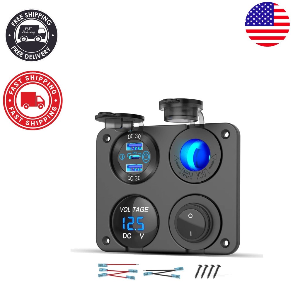 Stylish 150W Lighted Cigarette Lighter Socket & USB Panel for All 12V Vehicles