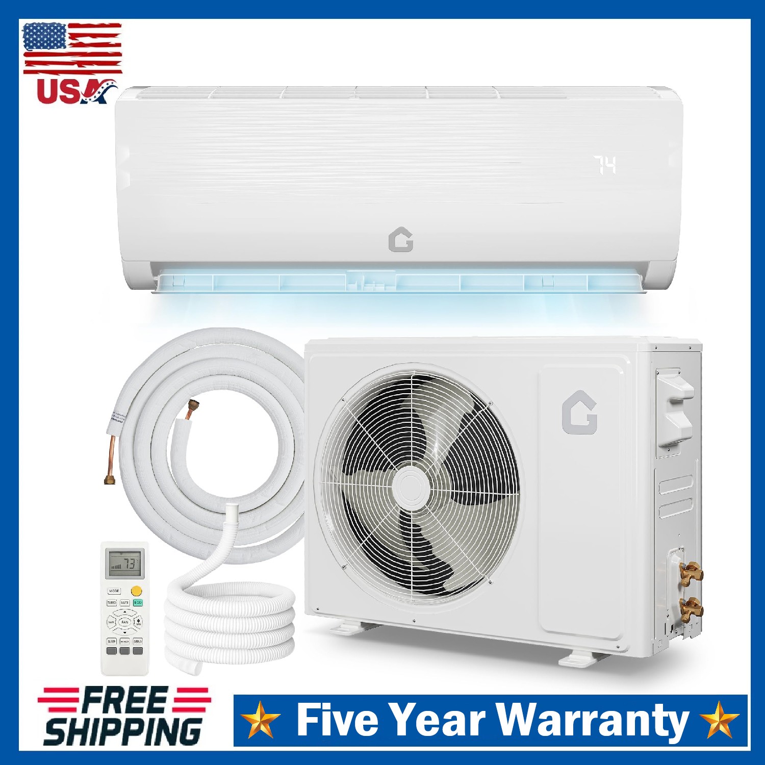 9000 BTU Ductless Mini Split Air Conditioner and Heat Pump AC 115V ,450 Sq. Ft gallery