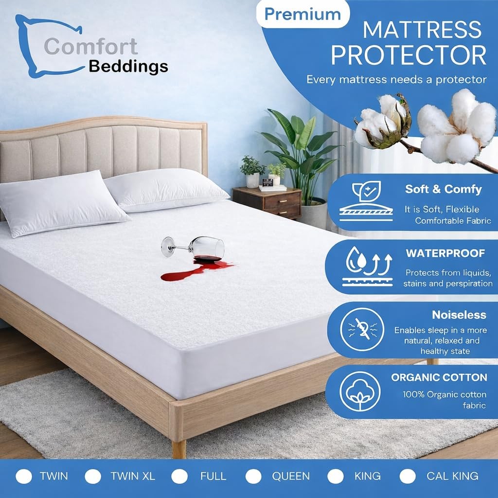 100% Organic Cotton Mattress Protector Twin XL Size Mattress Cover 250GSM, Wa... gallery