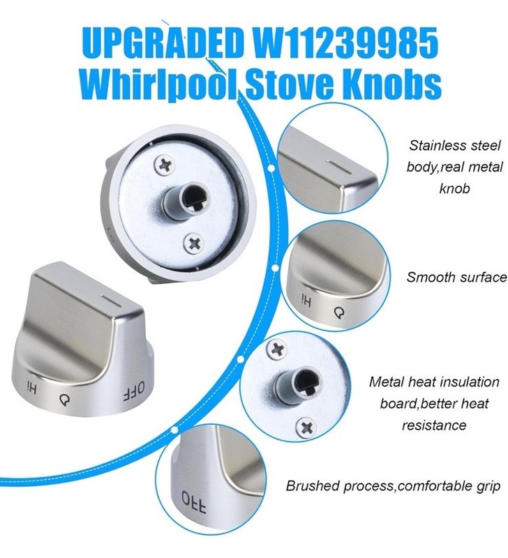 4 Pack W11239985 W10850015 Range Gas Control Knobs WFG550S0HZ0 WFG525S0JV0 gallery