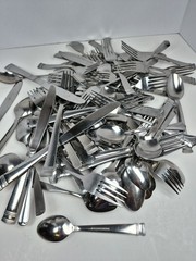 7 Lbs Mixed Stainless Silverware Farberware Rogers Winco & 2 Cake Servers