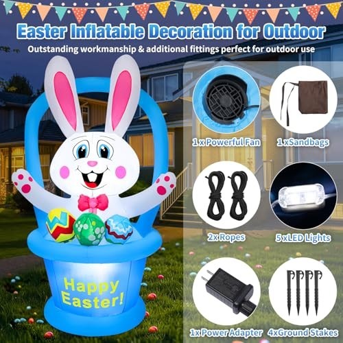 5 Ft Easter Inflatables Decorations - LED Light-Up Outdoor Decor for Garden Part gallery