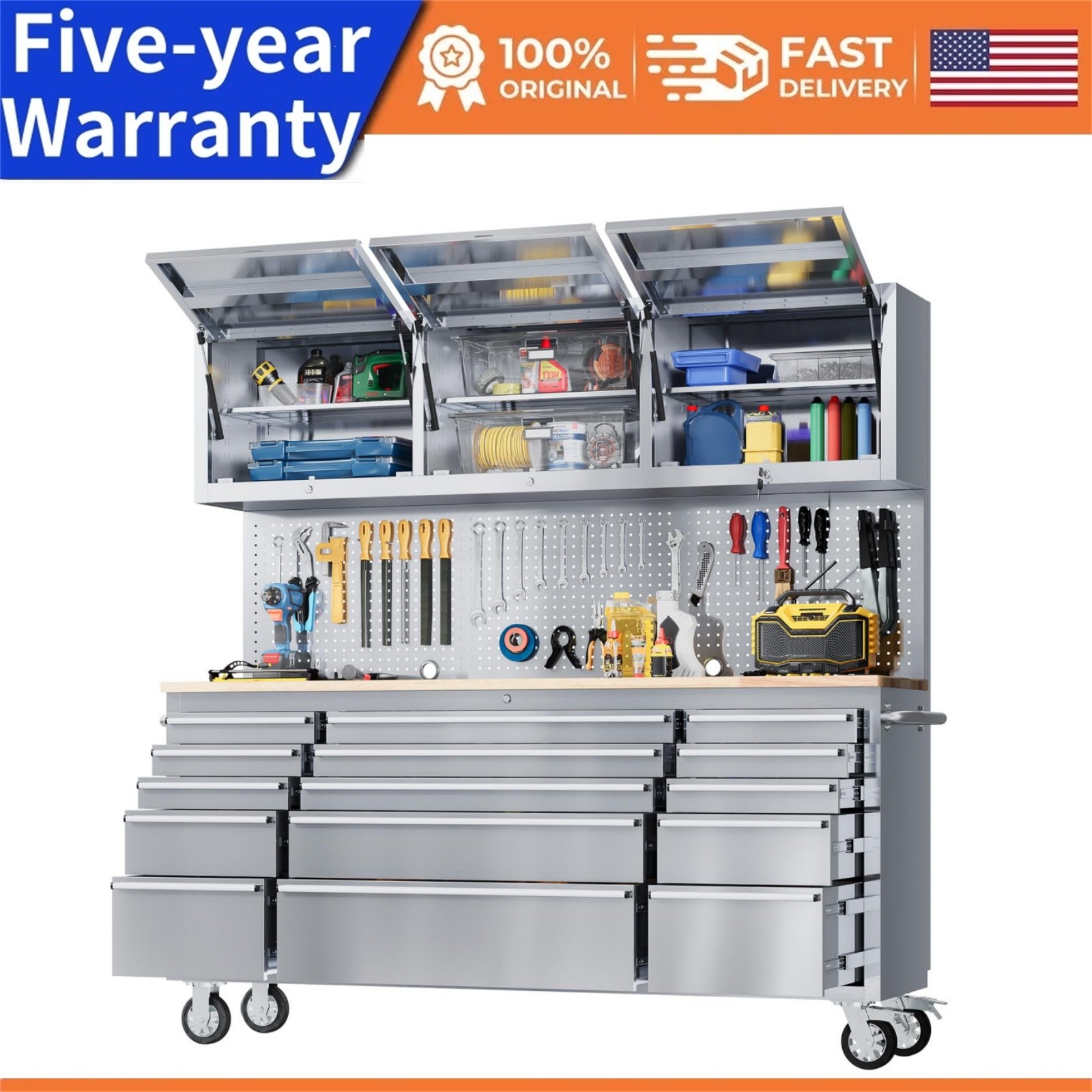72" Heavy-Duty Rolling Tool Chest & Mobile Workbench 15 Drawers & 3 Cabinets gallery