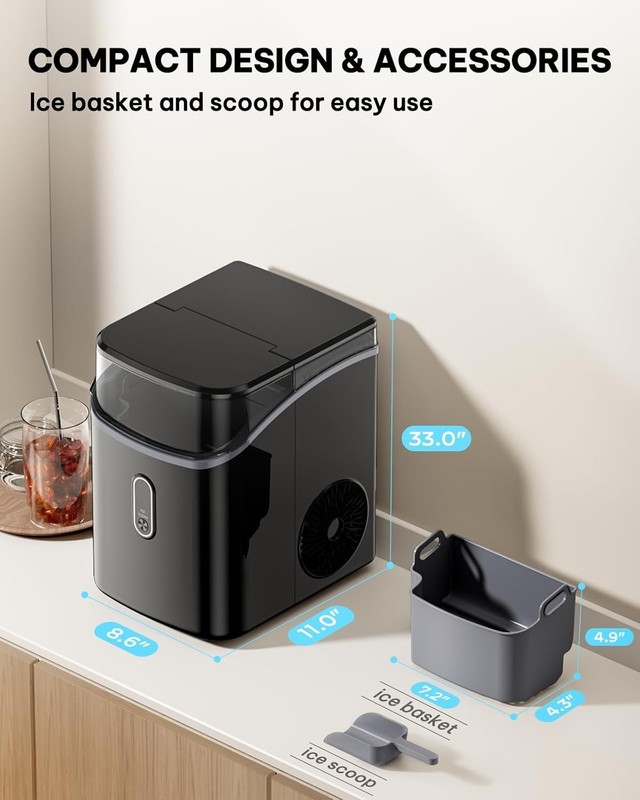 Compact Countertop Nugget Ice Maker for Quick Refreshing Drinks, 33lbs Capacity gallery