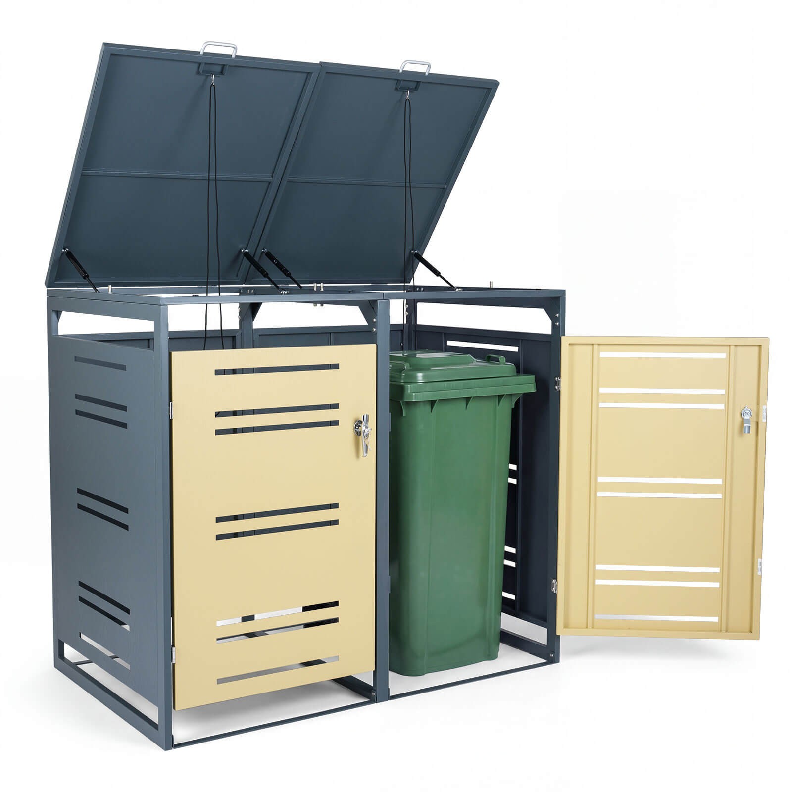 44 CU.FT Outdoor Metal Garbage Bin Storage Shed w/Gas Strut & Shock Absorber gallery