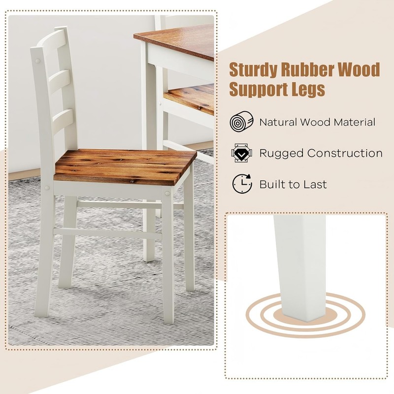 Dining Table Set for 4, Solid Wood Kitchen Table and Chairs, Farmhouse Dinett... gallery