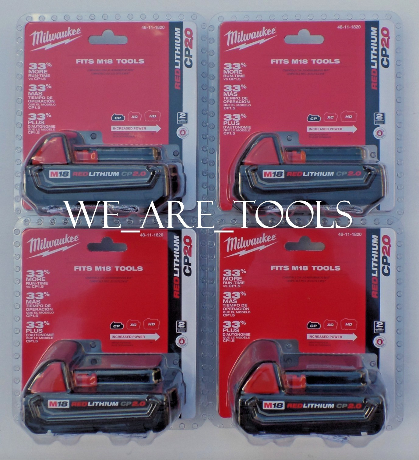 (4) New GENUINE In Package Milwaukee Batteries 48-11-1820 2.0 AH M18 18 Volt 18V gallery