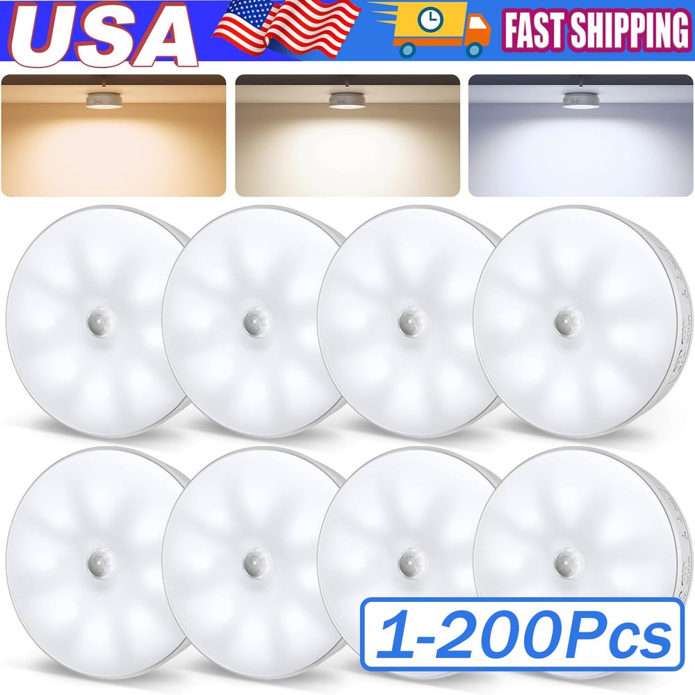 Led Motion Sensor Light USB Rechargeable PIR Wall Cabinet Stair Night Light Lamp