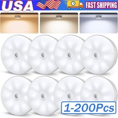 Led Motion Sensor Light USB Rechargeable PIR Wall Cabinet Stair Night Light Lamp