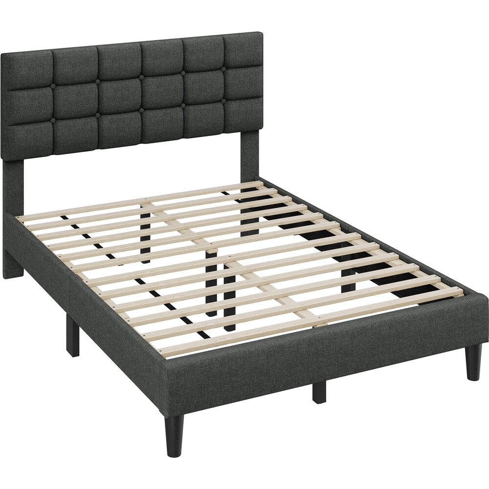 Upholstered Full/Queen Size Bed Frame with Square Tufted Headboard gallery