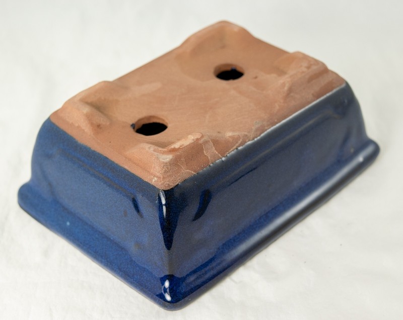 Rectangular Glazed Succulent, Bonsai Pot + Mesh + Wire 6"x 4.5"x 2.25" - Blue gallery