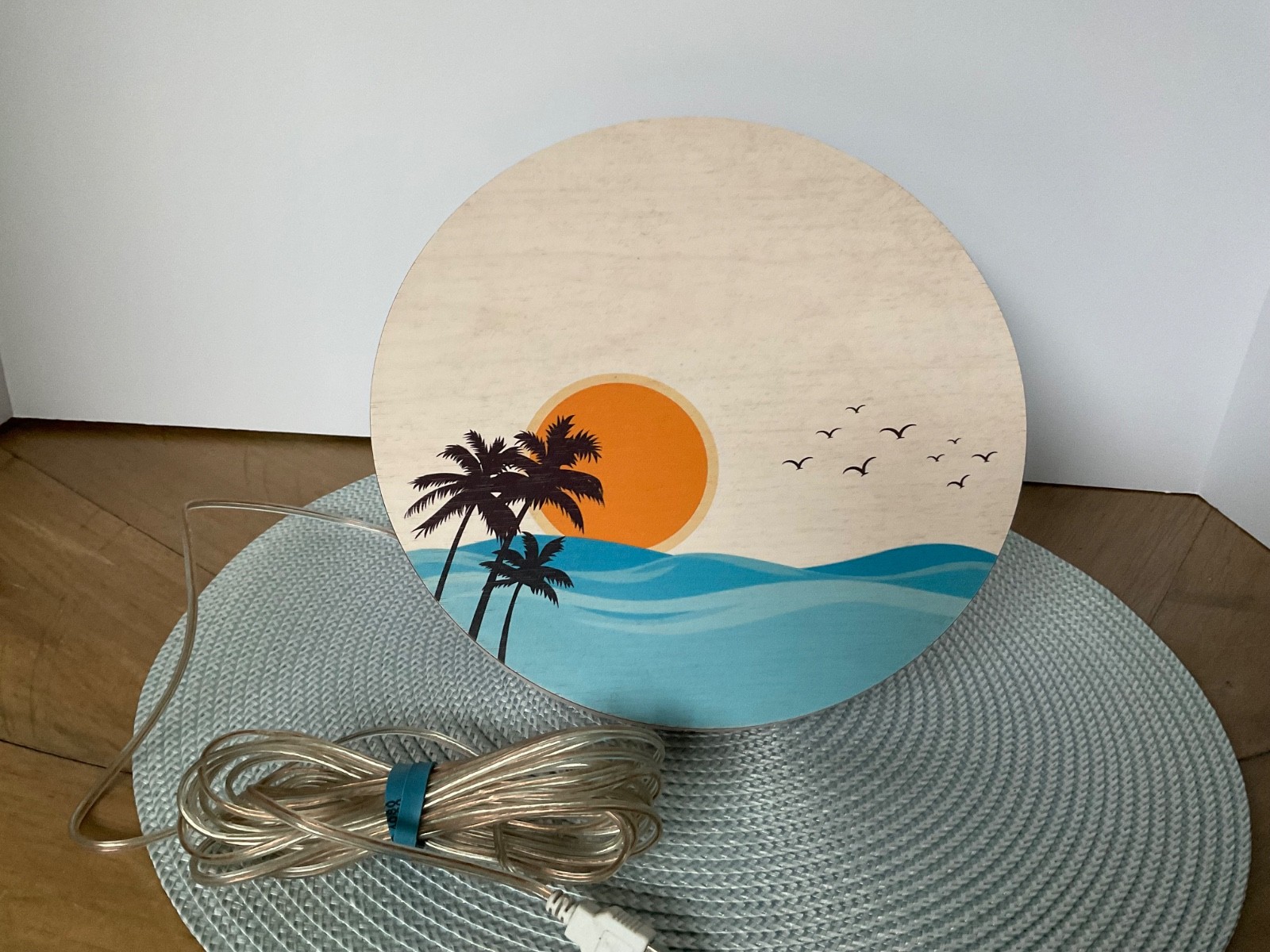 USB Plug in Digital Wall Clock, Sunset Ocean Wave Design, 12/24 Hours Wall Mount gallery